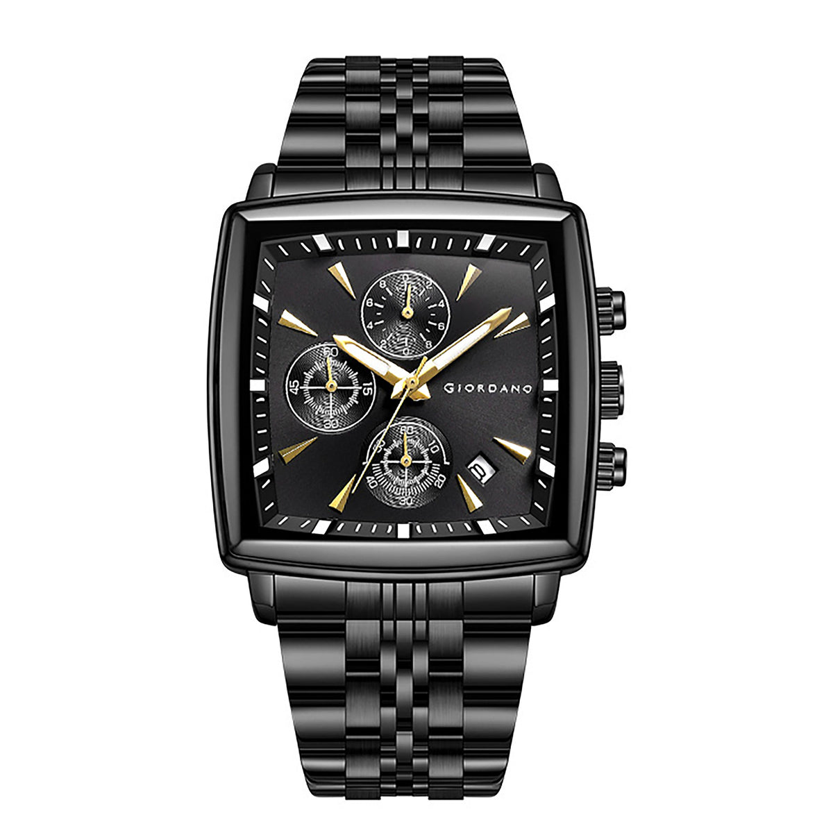 Giordano Multi Function Watch For Men With Square Black Dial, Stainless Steel Strap And Date Display GZ-50138-11