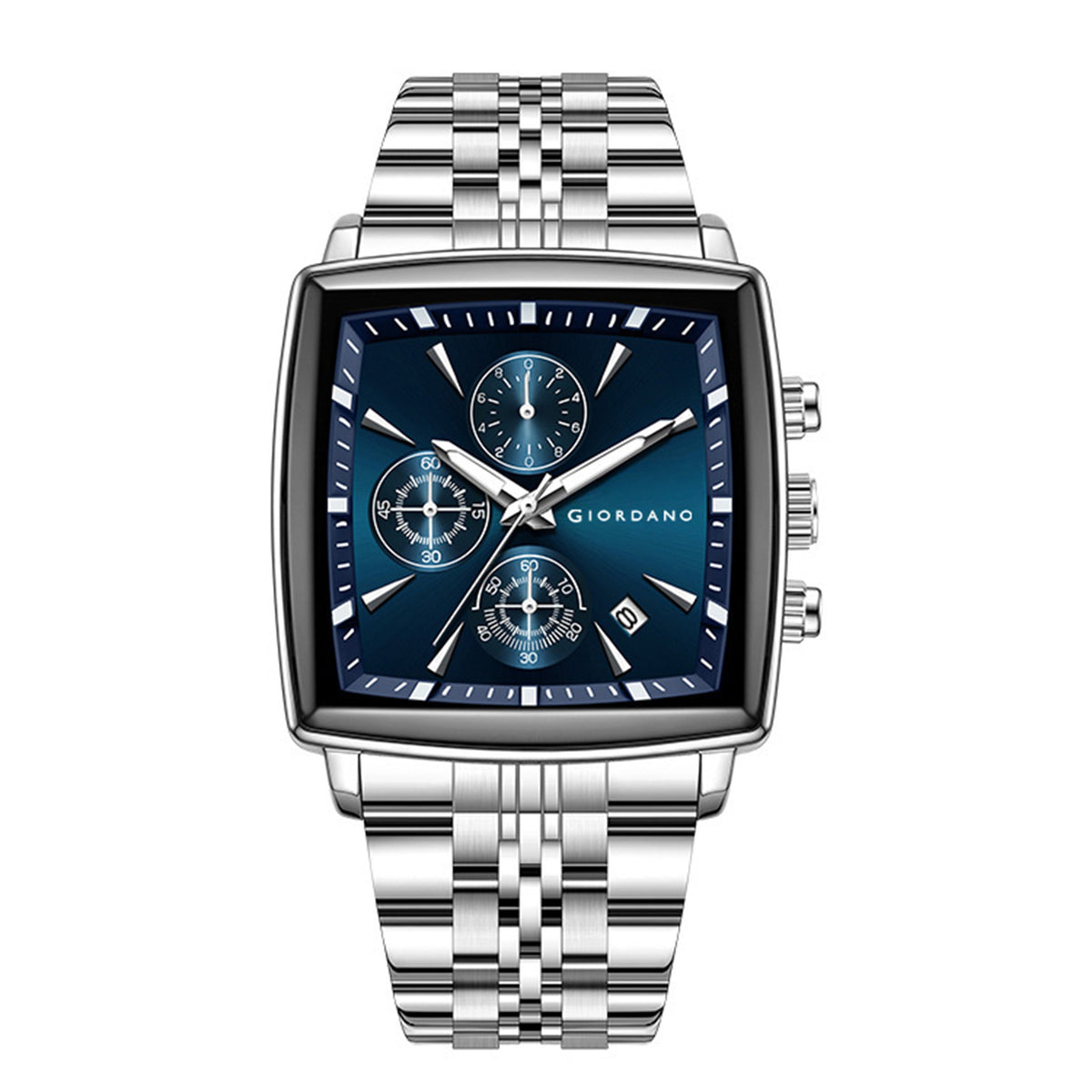 Giordano Multi Function Watch For Men With Square Blue Dial, Stainless Steel Strap And Date Display GZ-50138-22