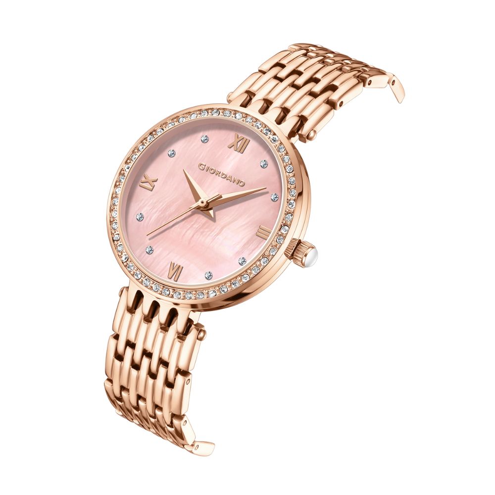 Giordano Analog Watch for Women with Stainless Steel Strap and Crystal Embellished Bezel, Roman Numerals | A2060-33