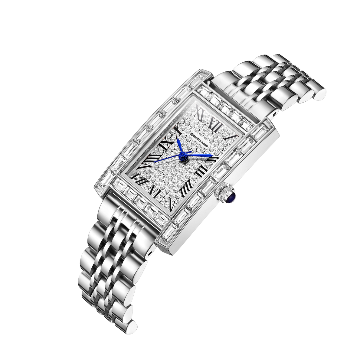 Giordano Rectangular Dress Watch for women with Crystal Bezel, roman indiced and Sparkling Dial | GZ-60119-11