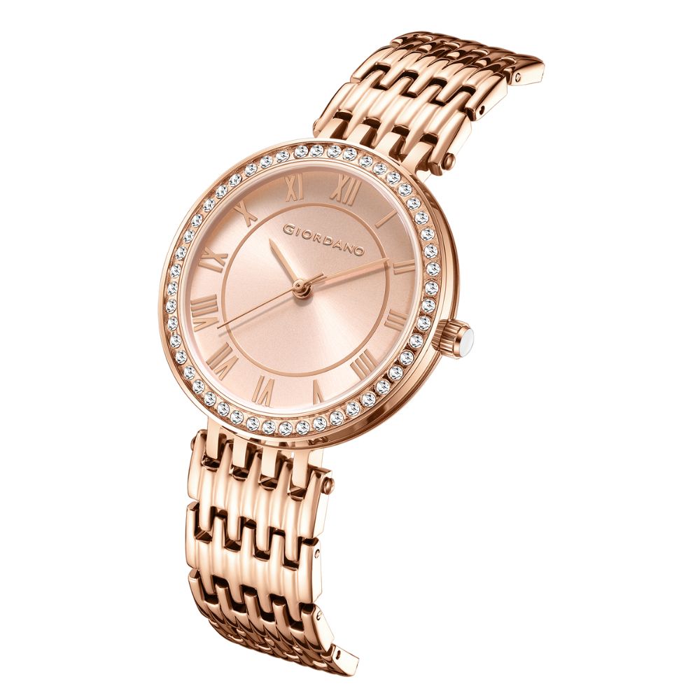 Giordano Eleganza Collection Watch for Women with Stainless Steel Strap and Crystal Embellished Bezel, Roman Numerals-A2083-66