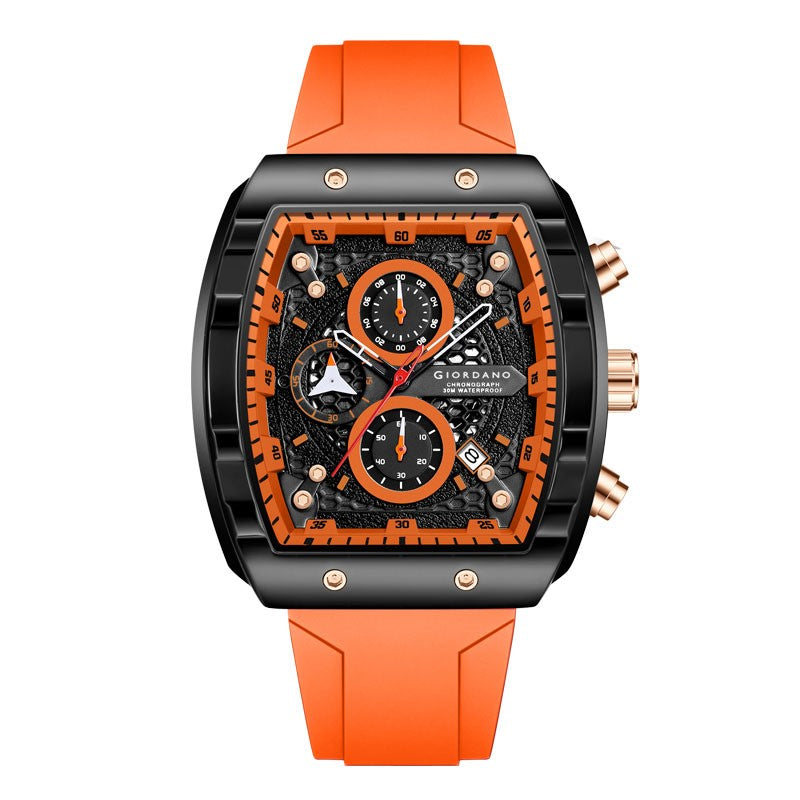 Giordano Orange Square Dial Multifuncational Watch for Men with Stylish Design, Waterproof, Date Display & Silicone Strap GZ-50123-02