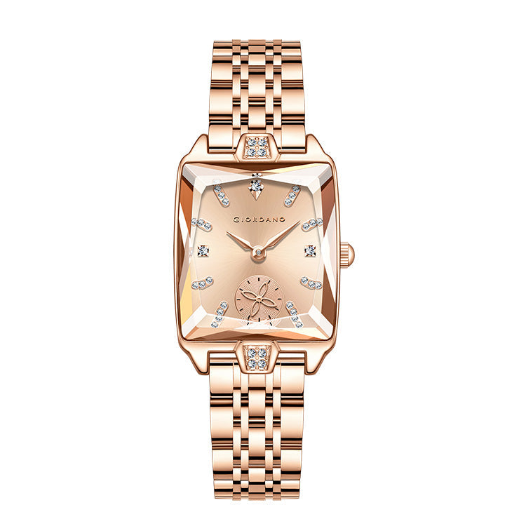 Giordano Analog Watch For Women - Rectangular Dial, Crystal Hour Markers And Rose Gold Stainless Steel Strap GZ-60102-44