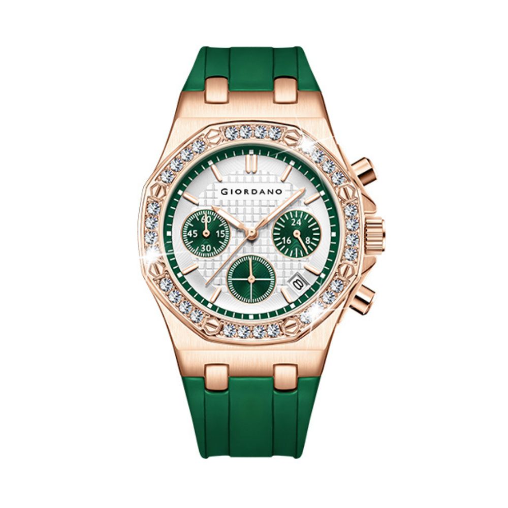 Giordano Chronograph Watch for Women | Stainless Steel Case, Crystal bezel | Modern & Stylish Timepiece with Comfortable Silicone Strap | GZ-50154-33