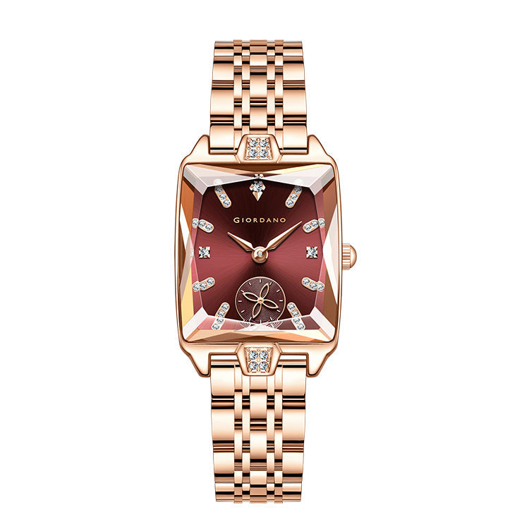 Giordano Analog Watch For Women - Rectangular Dial, Crystal Hour Markers And Rose Gold Stainless Steel Strap GZ-60102-33