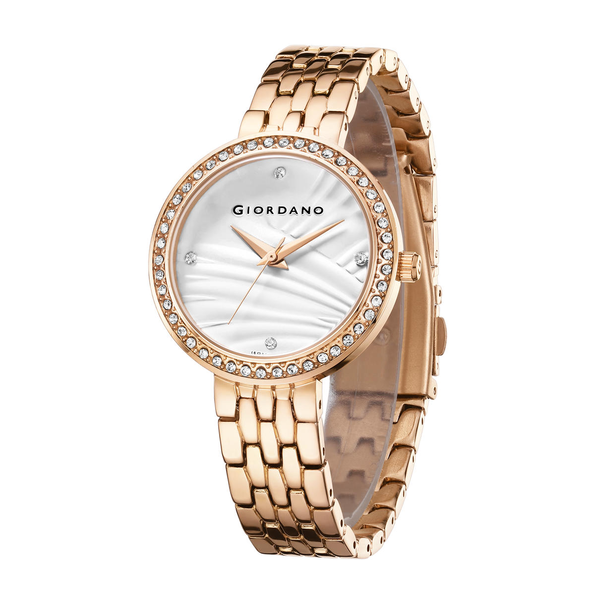 Giordano Analog Stylish Watch for Women with Crystal Bezel & Textured Dial and Stainless Steel Strap - GZ-60079-22