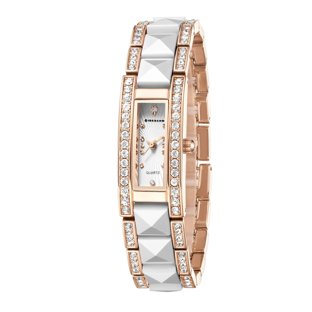 Giordano Luxury Crystal Studded Bracelet Watch for Women -  Elegant Rectangular Dial, Quartz Movement and stainless steel strap | GZ-60104-33