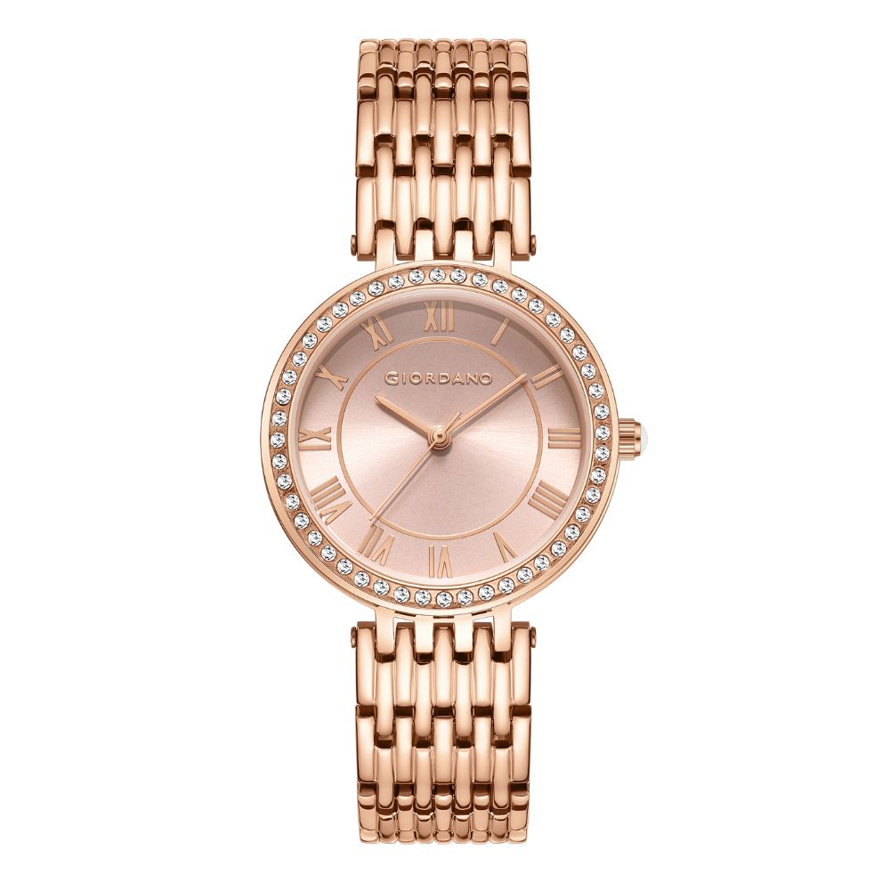 Giordano Eleganza Collection Watch for Women with Stainless Steel Strap and Crystal Embellished Bezel, Roman Numerals-A2083-66