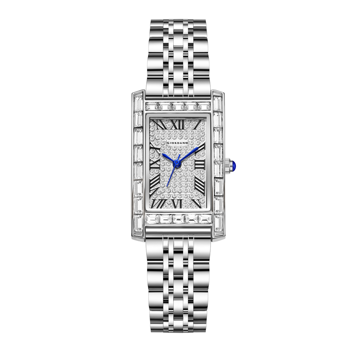 Giordano Rectangular Dress Watch for women with Crystal Bezel, roman indiced and Sparkling Dial | GZ-60119-11