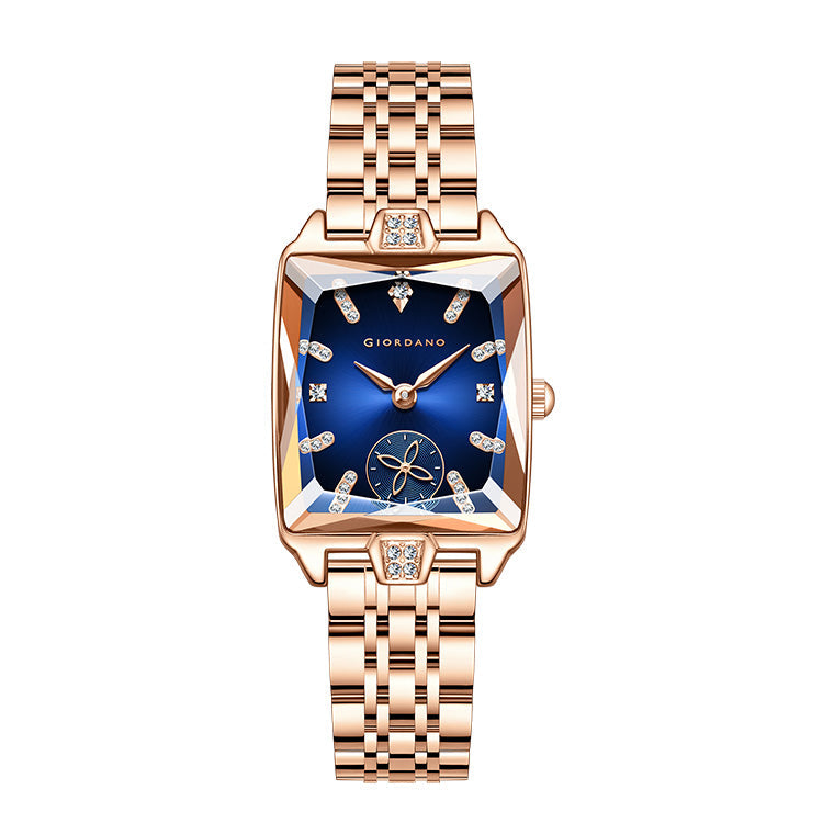 Giordano Analog Watch For Women - Rectangular Dial, Crystal Hour Markers And Rose Gold Stainless Steel Strap GZ-60102-22