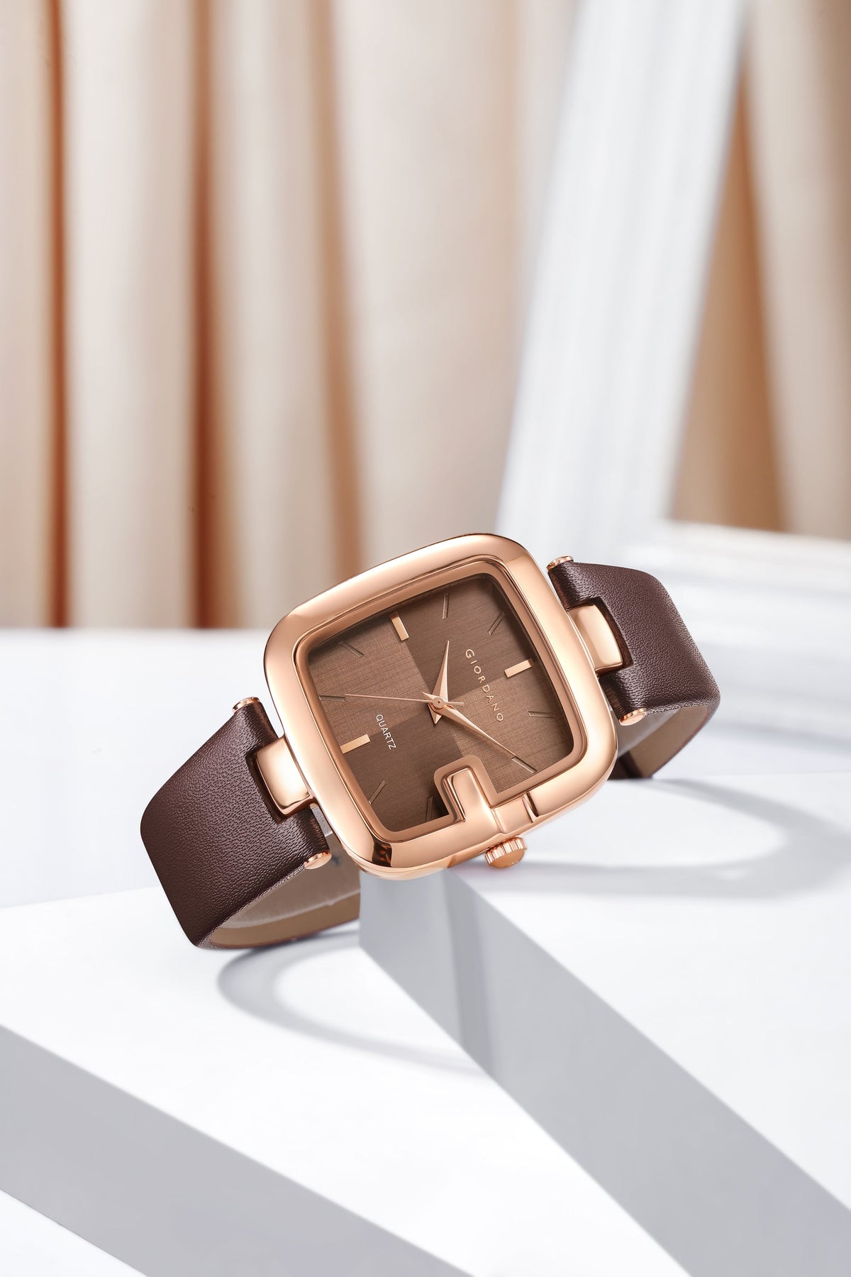 Giordano Square Dial Watch for women with leather strap and Premium Quartz moevment-GZ-60089-03