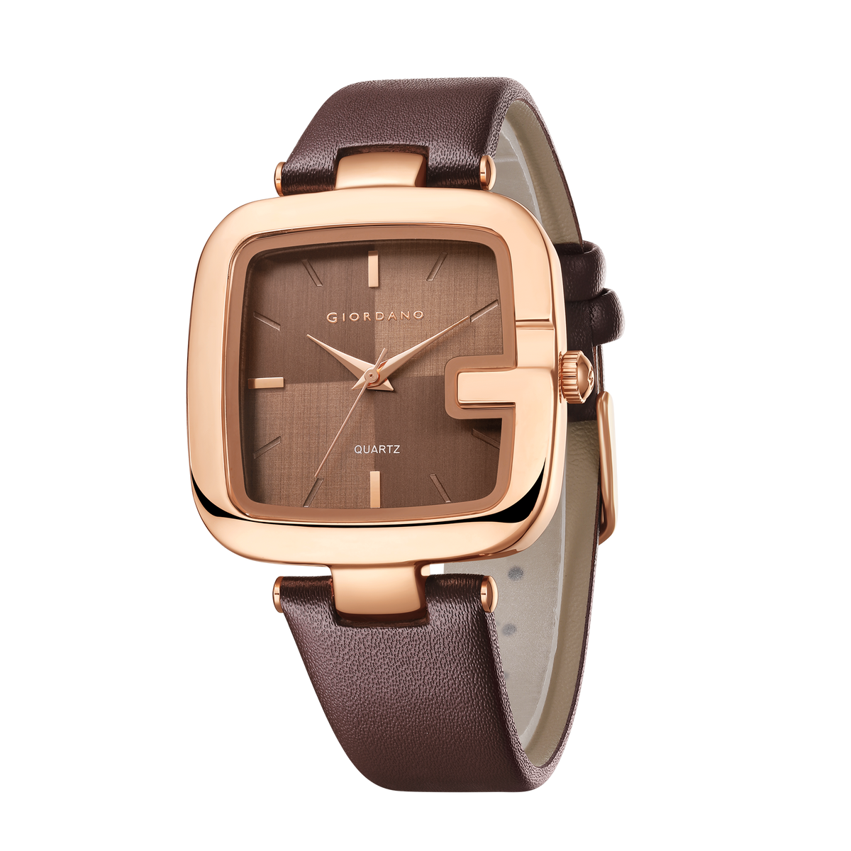 Giordano Square Dial Watch for women with leather strap and Premium Quartz moevment-GZ-60089-03