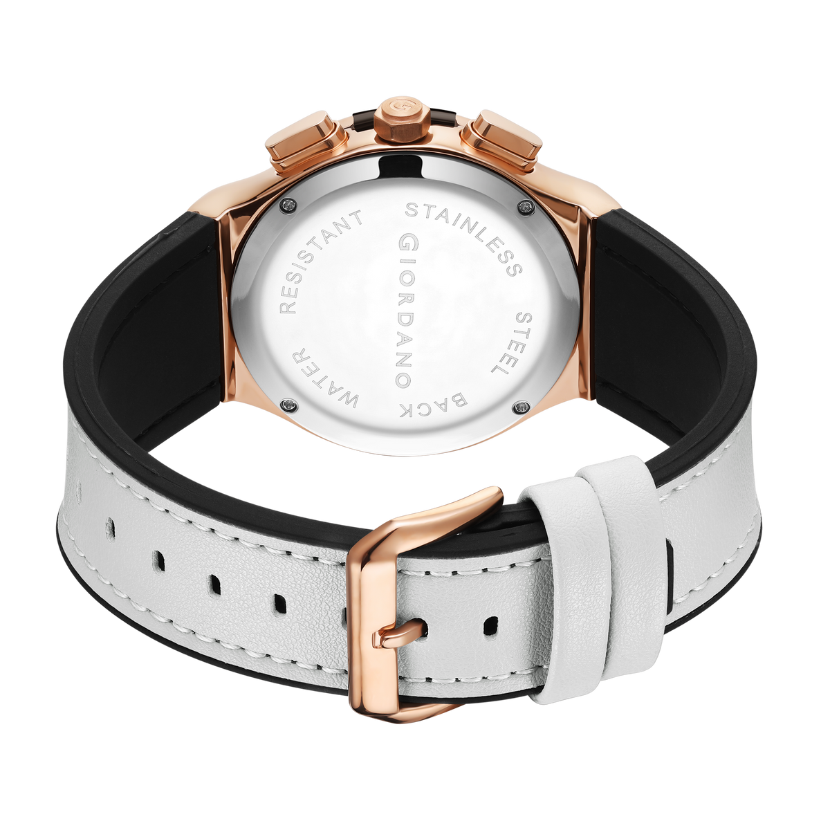 Giordano analog Watch for Women  – Round Dial,  Leather Strap, Crystal-Studded Bezel with Quartz Movement-GZ-60093-03