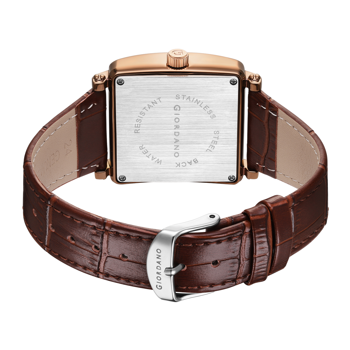 Giordano Elegant Watch for women Crystal-Studded Square Dial,  Leather Band,  Roman Numeral Dial-GZ-60091-03