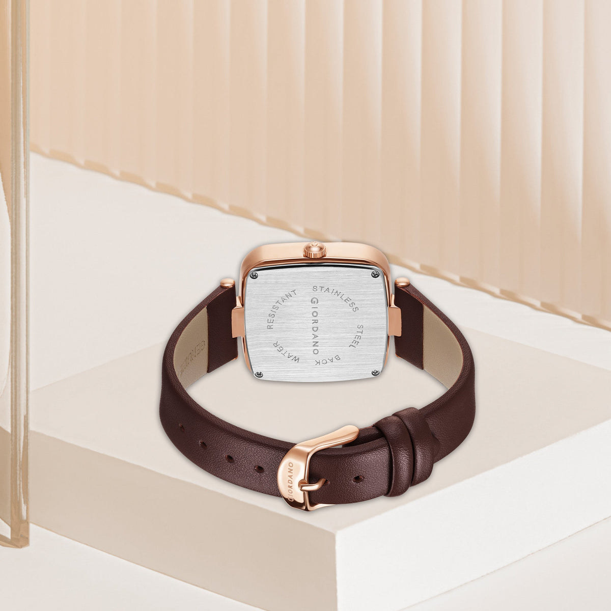 Giordano Square Dial Watch for women with leather strap and Premium Quartz moevment-GZ-60089-03