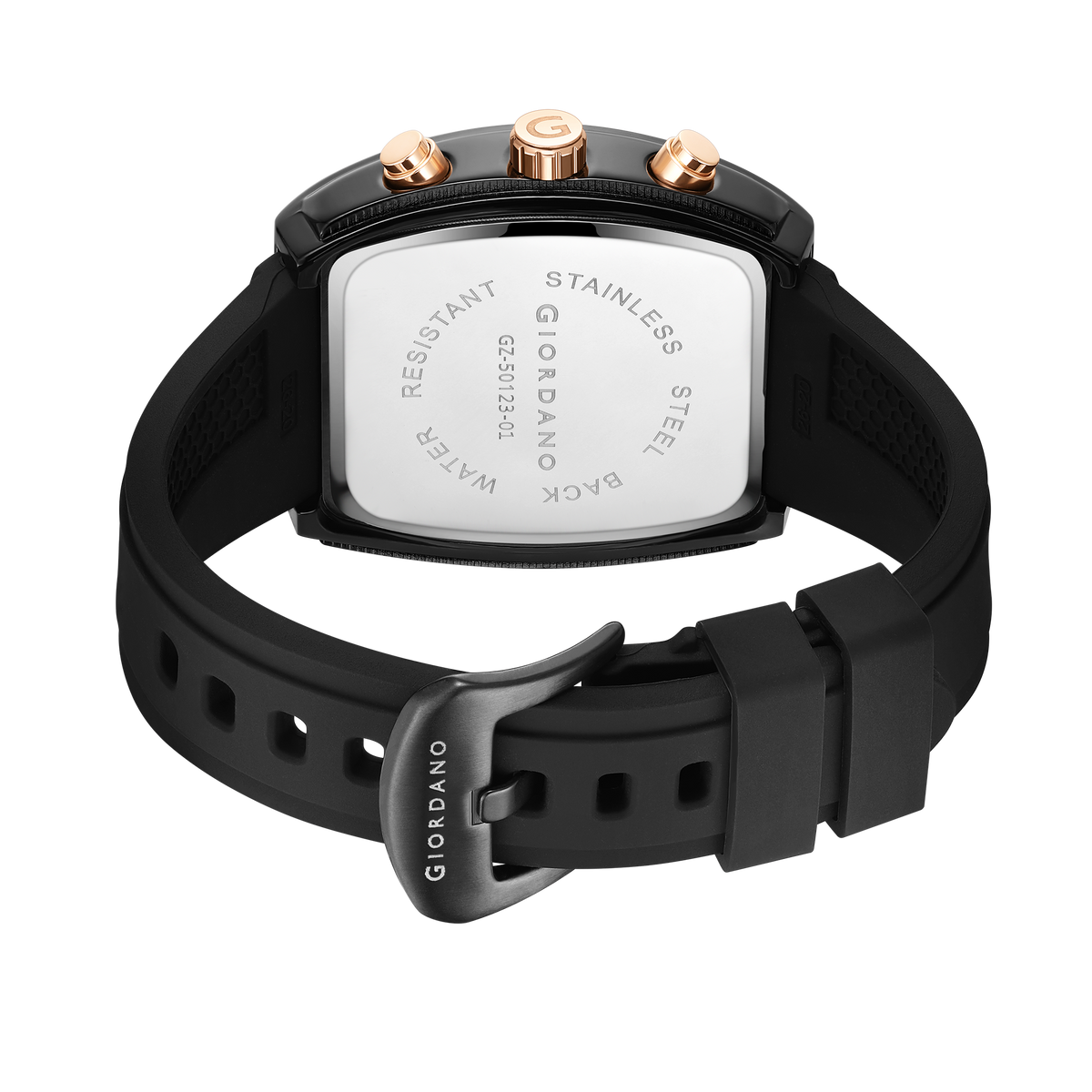 Giordano Black  Square Dial Multifuncational Watch for Men with Stylish Design, Waterproof, Date Display & Silicone Strap GZ-50123-01