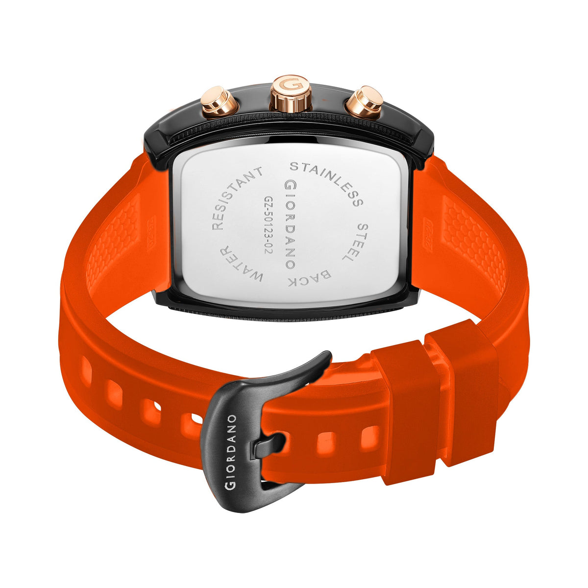 Giordano Orange Square Dial Multifuncational Watch for Men with Stylish Design, Waterproof, Date Display & Silicone Strap GZ-50123-02