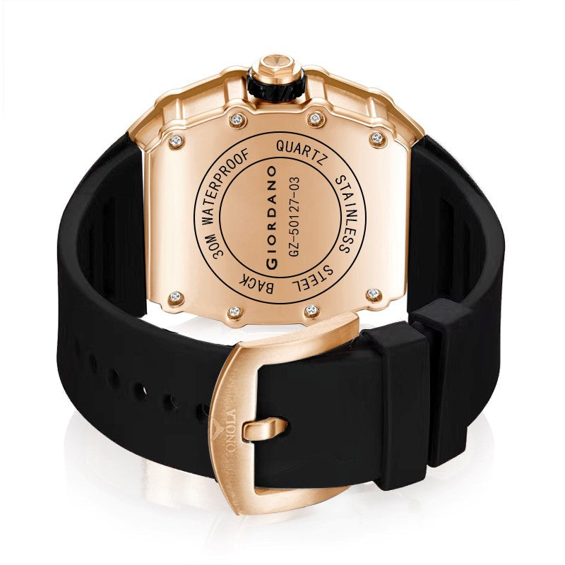 Giordano Analog Watch for Men - Skeleton-Style Dial | Brushed Steel Case with Silicone Strap | GZ-50127-03