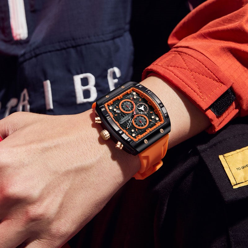 Giordano Orange Square Dial Multifuncational Watch for Men with Stylish Design, Waterproof, Date Display & Silicone Strap GZ-50123-02