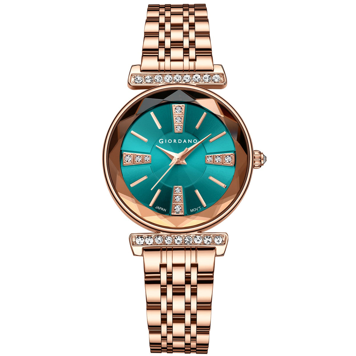 Giordano Stylish Diamond Studded Analog Wrist Watch for Women with Elegant Diamond Cut Glass and Stainless Steel Strap | GZ-60084-22
