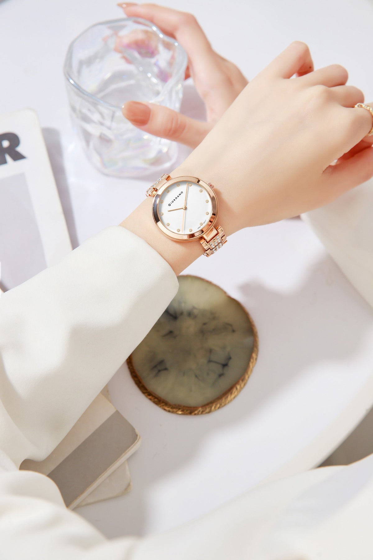 Giordano Eleganza Collection Analog Watch for Women with Crystal-Studded Strap & Diamond Indices - A2037-33
