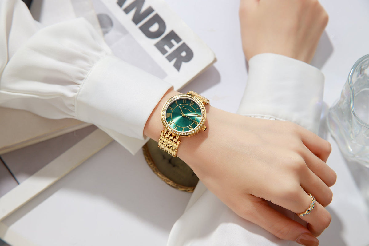 Giordano Eleganza Collection Watch for Women with Stainless Steel Strap and Crystal Embellished Bezel, Roman Numerals-A2083-11A