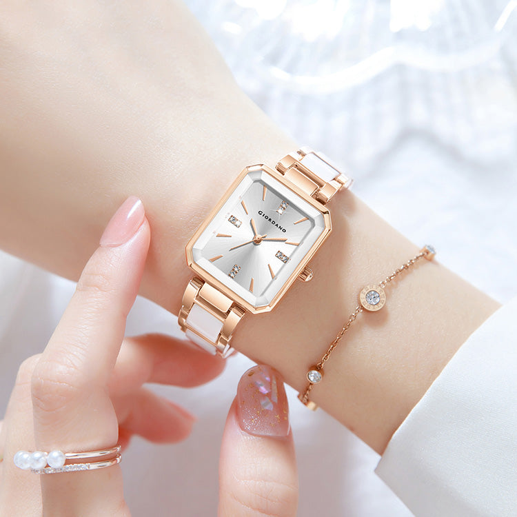 Giordano Classic  Rectangular Dial Watch for women with Crystal Markers and dual tone stainless steel Strap GZ-60101-33