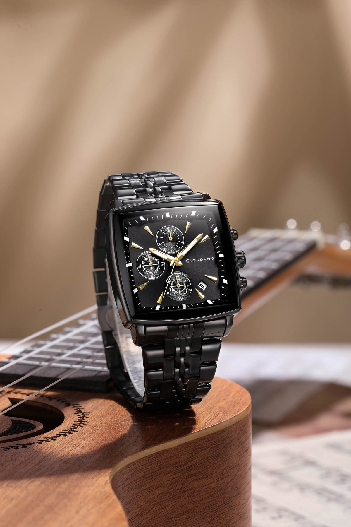 Giordano Multi Function Watch For Men With Square Black Dial, Stainless Steel Strap And Date Display GZ-50138-11