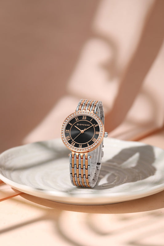Giordano Eleganza Collection Watch for Women with Stainless Steel Strap and Crystal Embellished Bezel, Roman Numerals-A2083-44