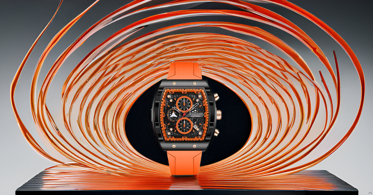 Giordano Orange Square Dial Multifuncational Watch for Men with Stylish Design, Waterproof, Date Display & Silicone Strap GZ-50123-02