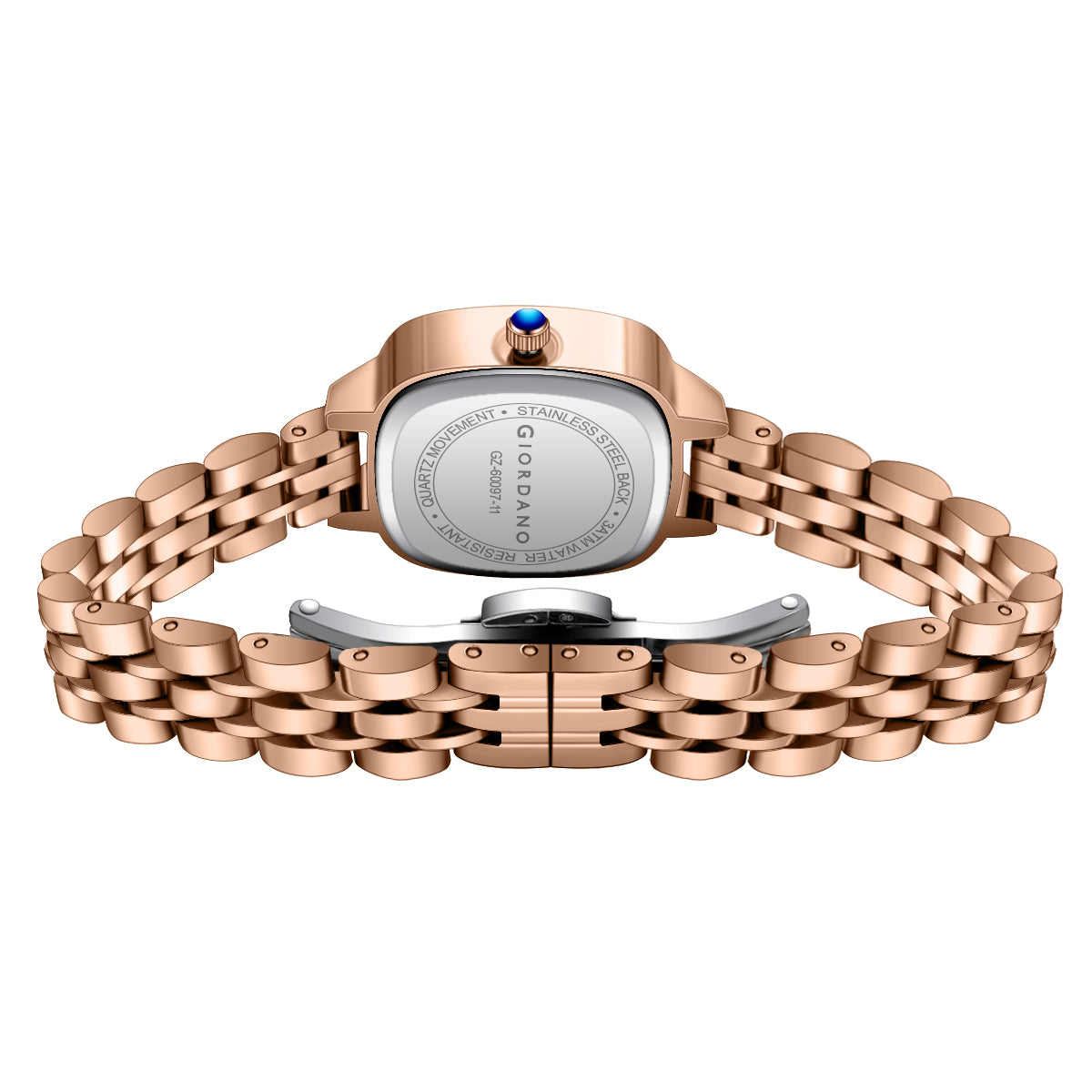 Giordano Elegant Square Rose Gold Watch for Women – Crystal & Roman Hour Markers, Day-Date Display, Stainless Steel Strap | GZ-60097-11