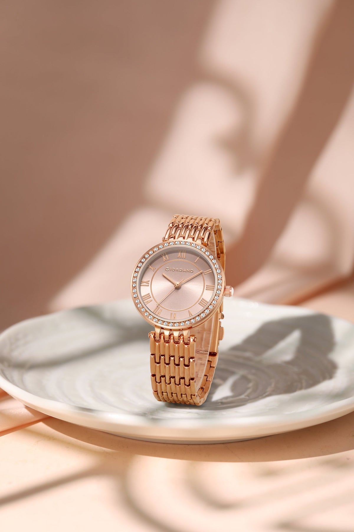 Giordano Eleganza Collection Watch for Women with Stainless Steel Strap and Crystal Embellished Bezel, Roman Numerals-A2083-66