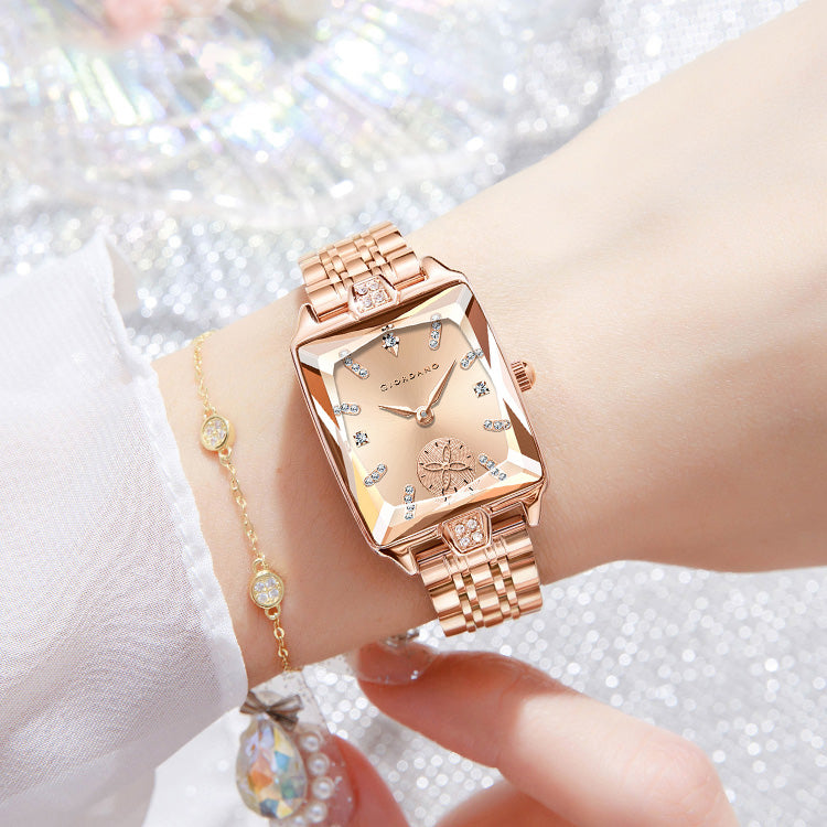 Giordano Analog Watch For Women - Rectangular Dial, Crystal Hour Markers And Rose Gold Stainless Steel Strap GZ-60102-44