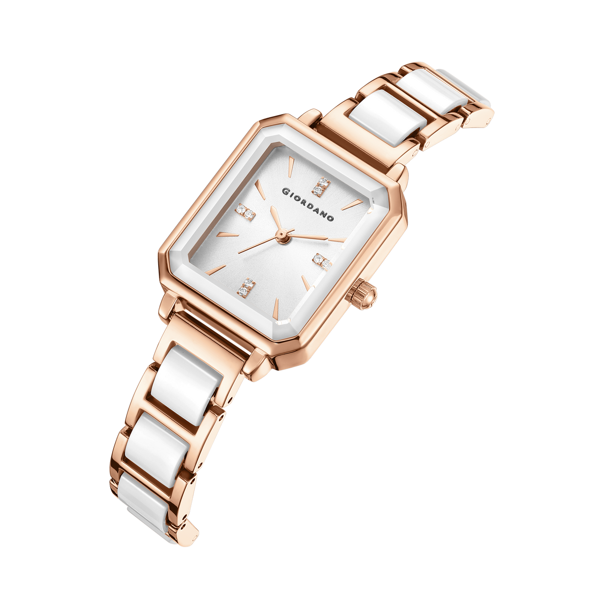 Giordano Classic  Rectangular Dial Watch for women with Crystal Markers and dual tone stainless steel Strap GZ-60101-33