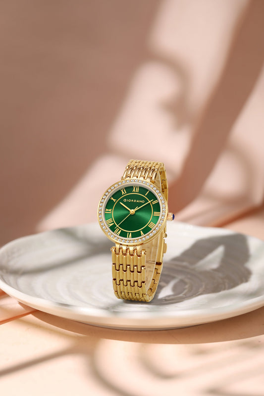 Giordano Eleganza Collection Watch for Women with Stainless Steel Strap and Crystal Embellished Bezel, Roman Numerals-A2083-11A