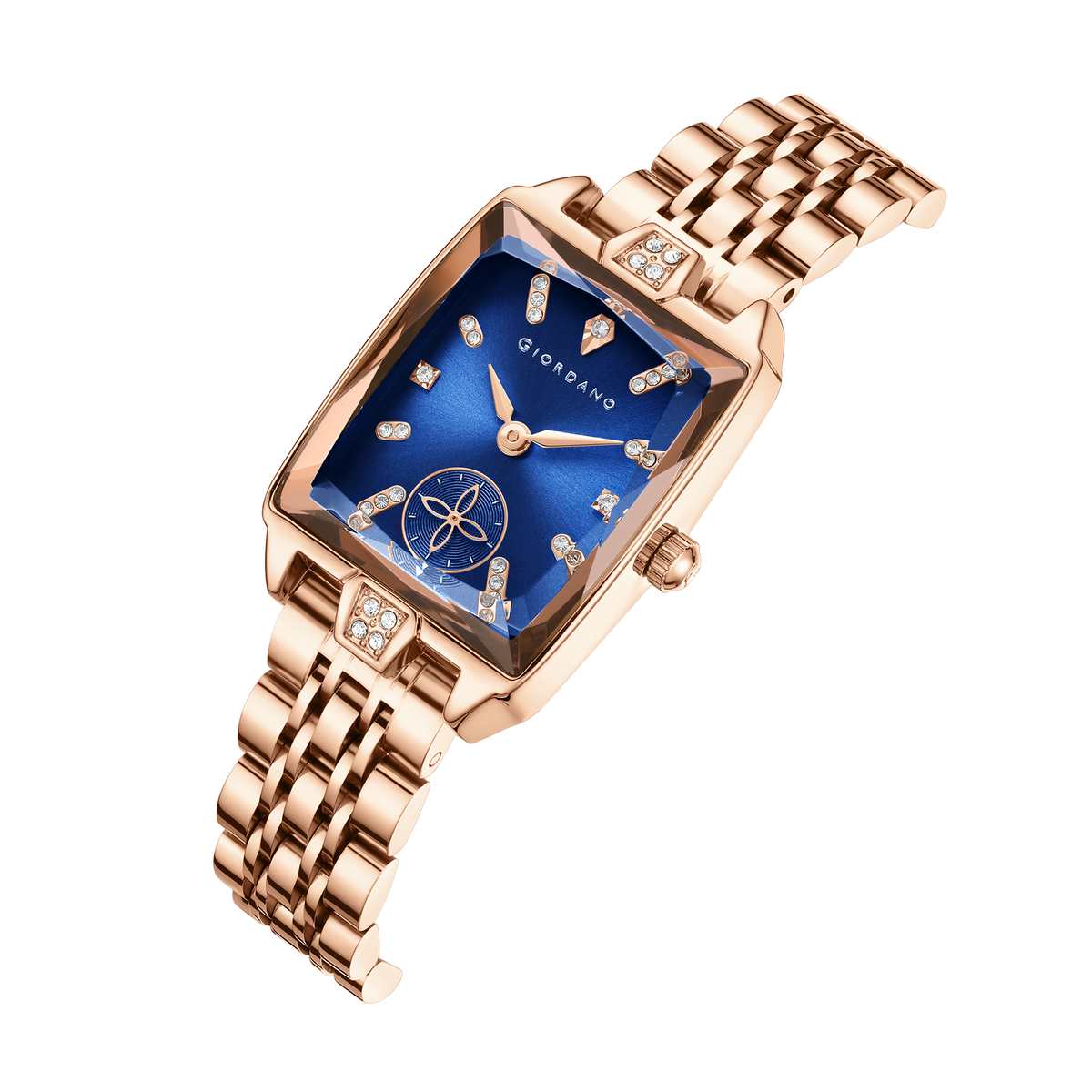 Giordano Analog Watch For Women - Rectangular Dial, Crystal Hour Markers And Rose Gold Stainless Steel Strap GZ-60102-22