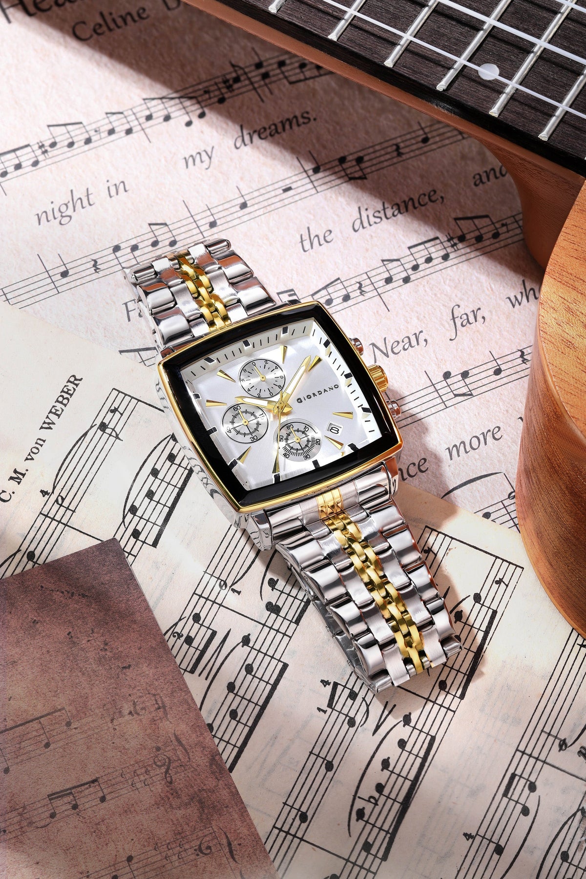 Giordano Multi Function Watch For Men With Square White Dial, Stainless Steel Strap And Date Display GZ-50138-33