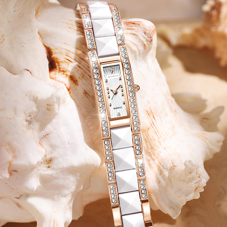 Giordano Luxury Crystal Studded Bracelet Watch for Women -  Elegant Rectangular Dial, Quartz Movement and stainless steel strap | GZ-60104-33