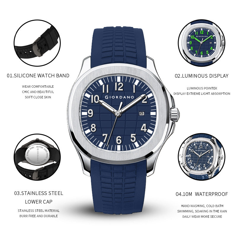 Giordano Modern Analog Watch with Textured dial and Sleek Silicon Strap for Men - GZ-50118-03
