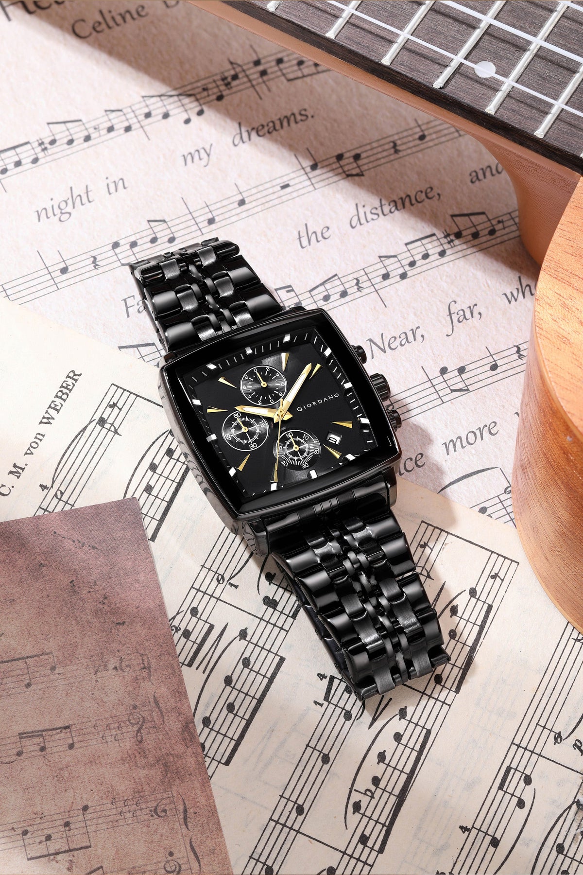 Giordano Multi Function Watch For Men With Square Black Dial, Stainless Steel Strap And Date Display GZ-50138-11