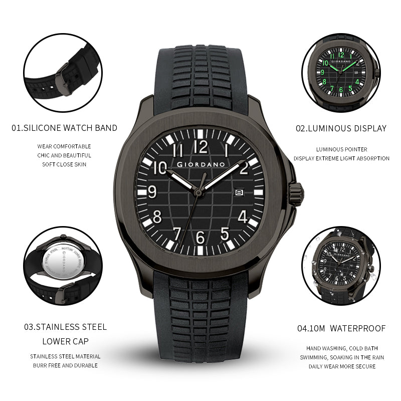 Giordano Modern Analog Watch with Textured dial and Sleek Silicon Strap for Men - GZ-50118-01