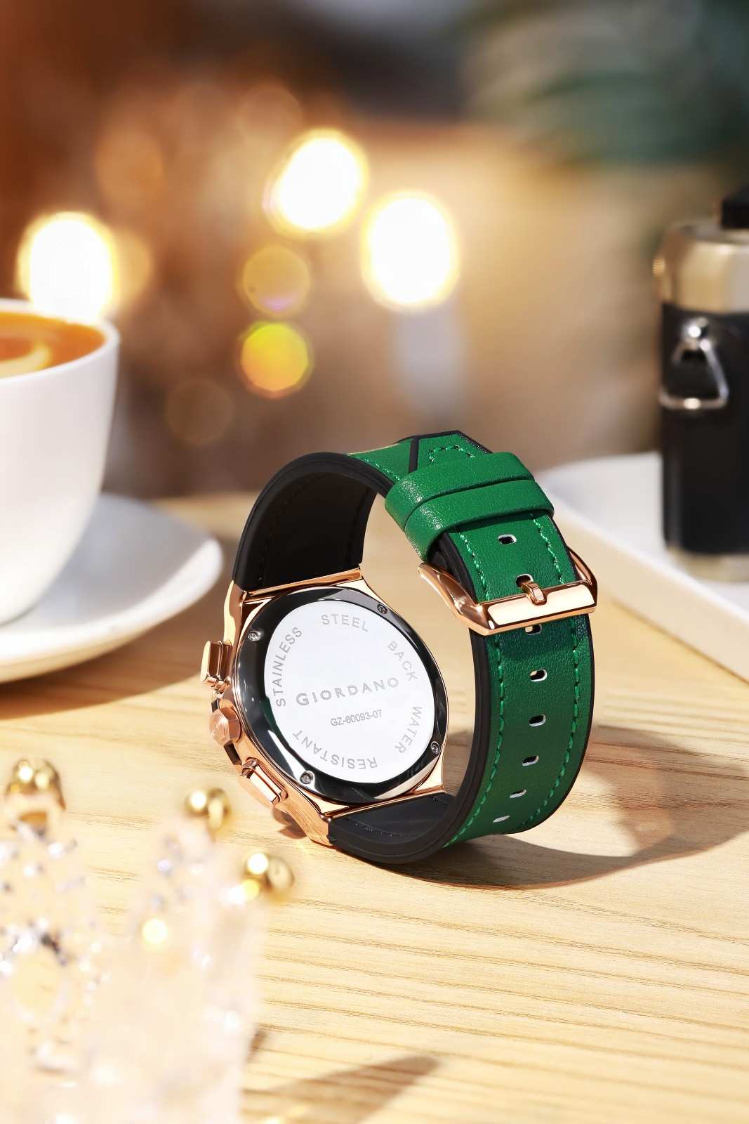 Giordano analog Watch for Women  – Round Dial,  Leather Strap, Crystal-Studded Bezel with Quartz Movement-GZ-60093-07