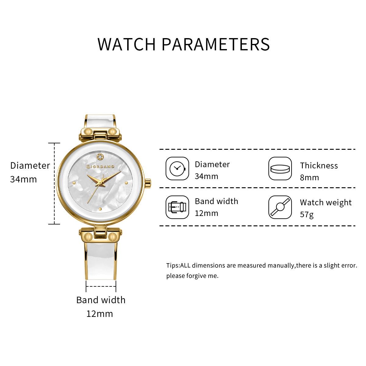 Giordano Designer Analog Watch for Women – Glossy Round Dial & Bracelet Style Stainless Steel Strap | GZ-60099-88