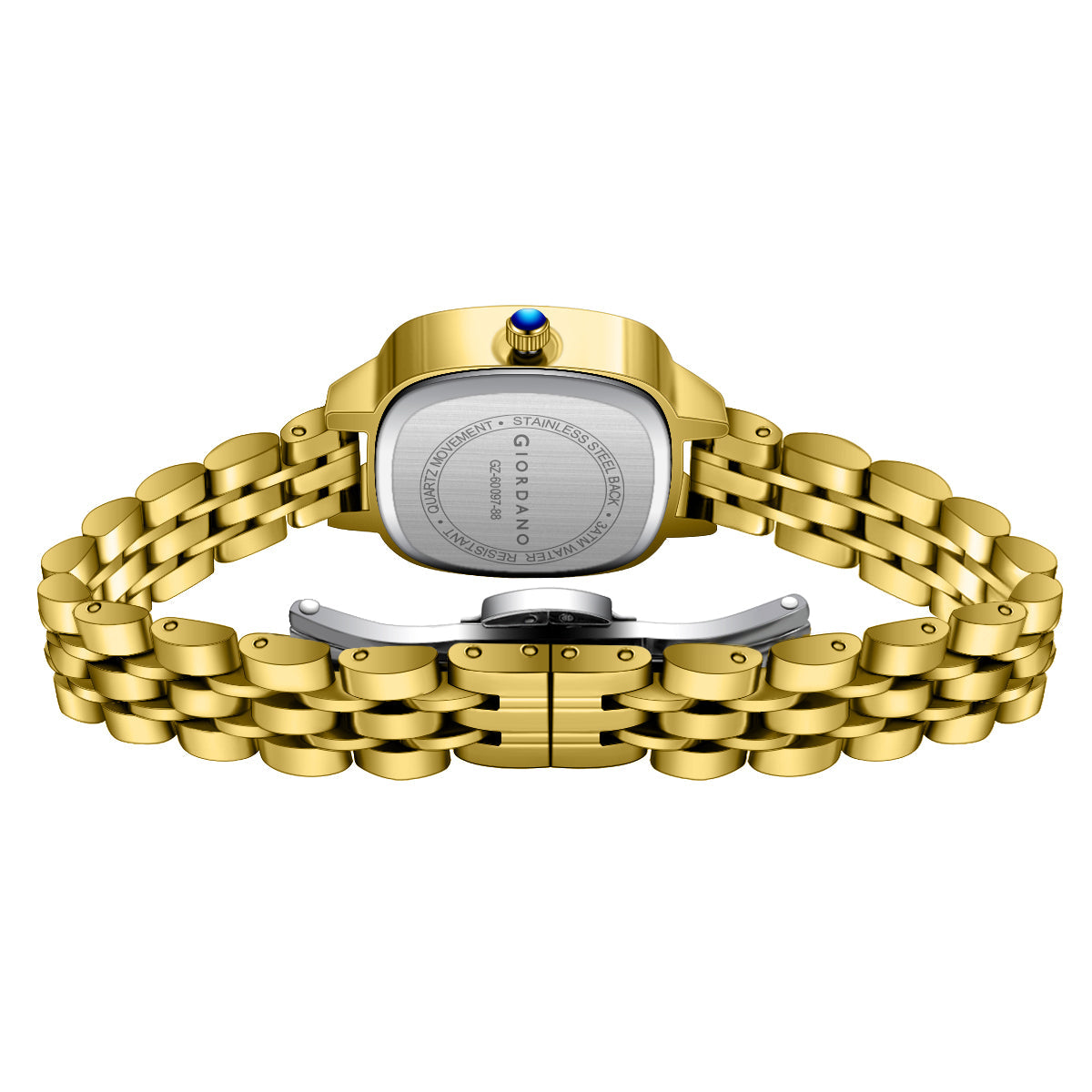 Giordano Elegant Square Watch for Women – Crystal & Roman Hour Markers, Day-Date Display, Stainless Steel Strap | GZ-60097-88