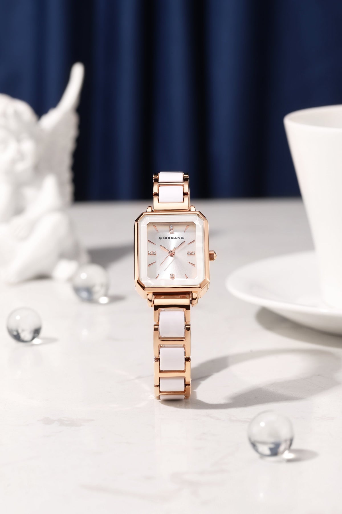 Giordano Classic  Rectangular Dial Watch for women with Crystal Markers and dual tone stainless steel Strap GZ-60101-33