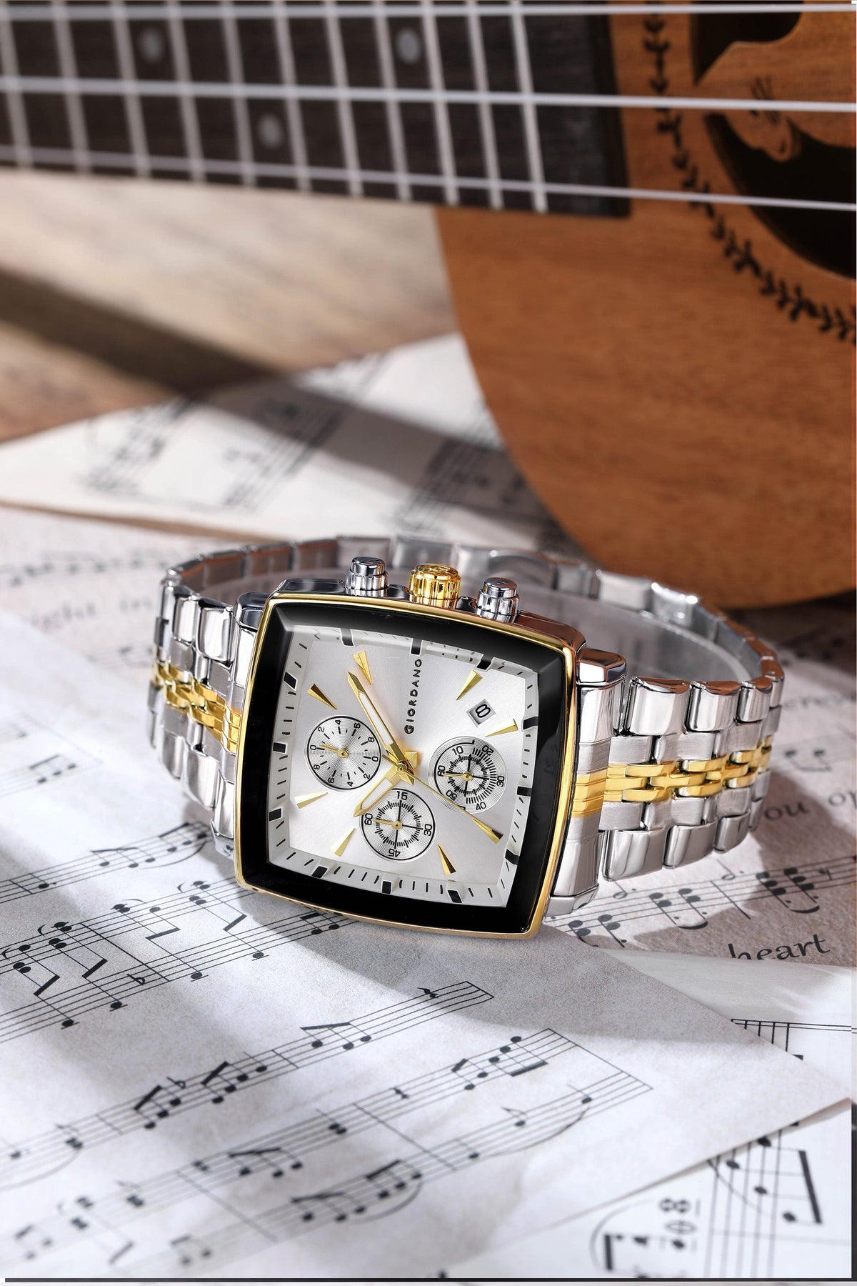 Giordano Multi Function Watch For Men With Square White Dial, Stainless Steel Strap And Date Display GZ-50138-33