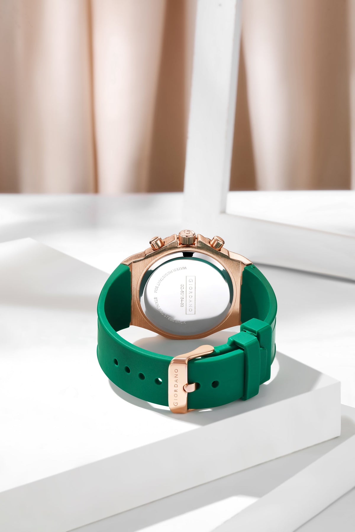 Giordano Chronograph Watch for Women | Stainless Steel Case, Crystal bezel | Modern & Stylish Timepiece with Comfortable Silicone Strap | GZ-50154-33