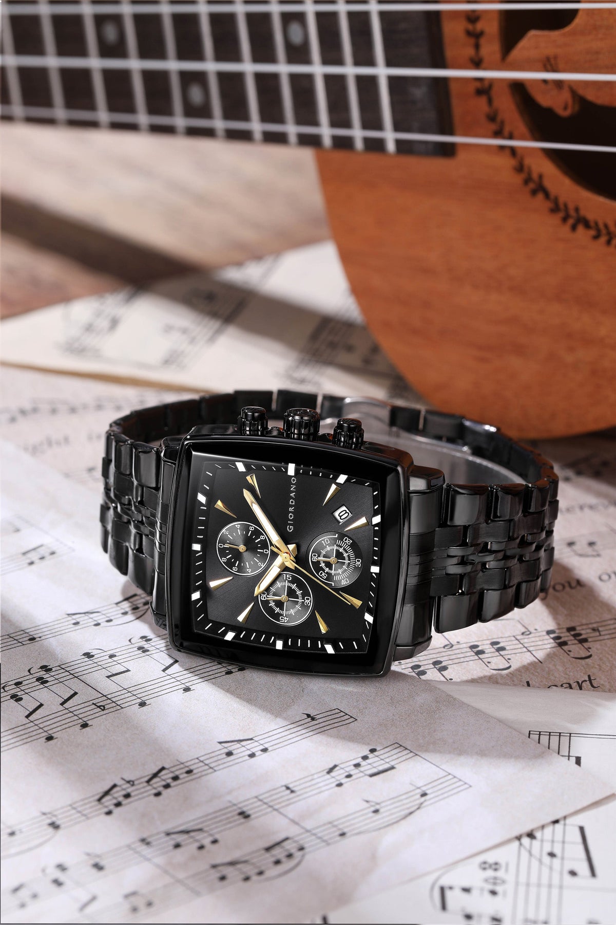 Giordano Multi Function Watch For Men With Square Black Dial, Stainless Steel Strap And Date Display GZ-50138-11