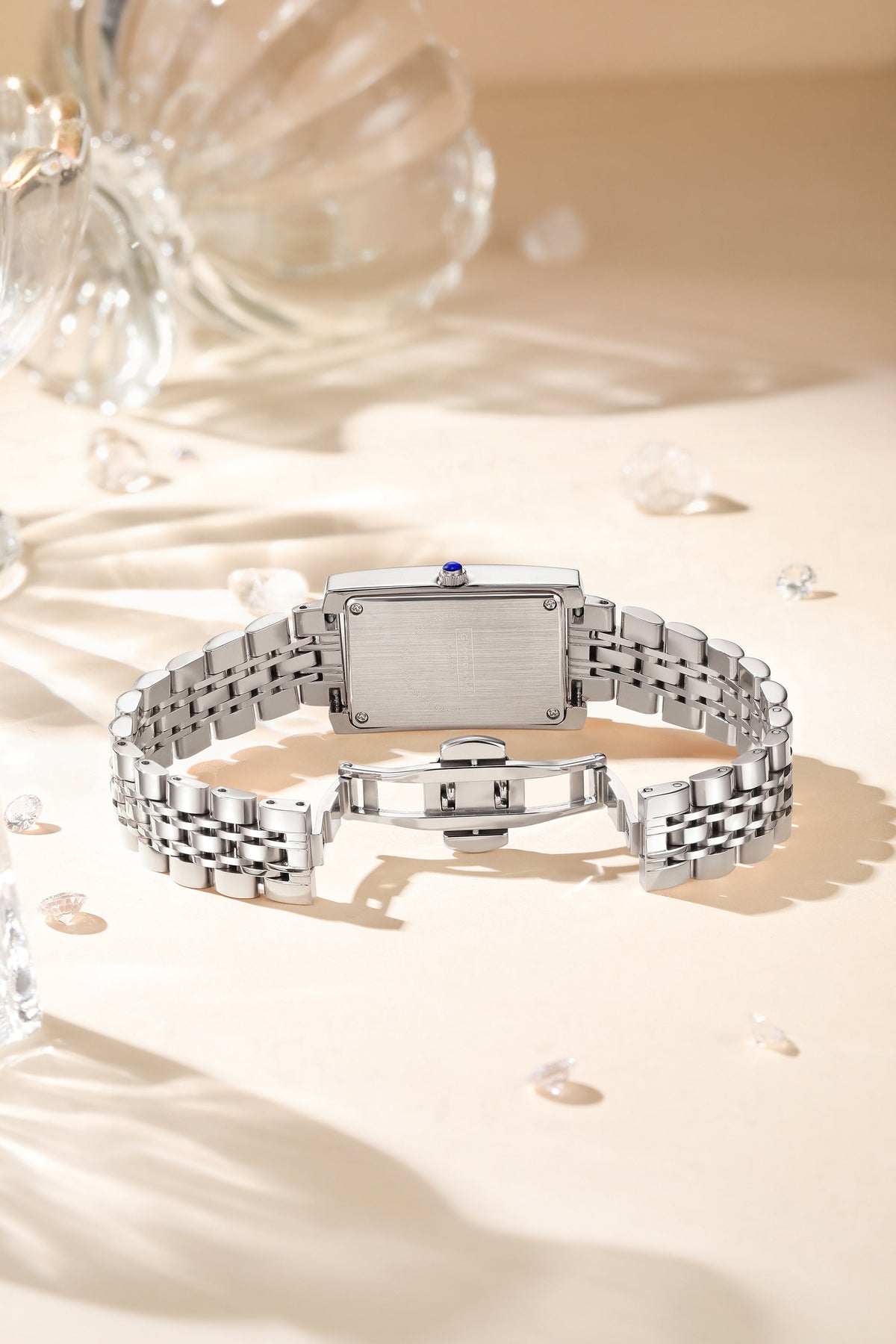 Giordano Rectangular Dress Watch for women with Crystal Bezel, roman indiced and Sparkling Dial | GZ-60119-11