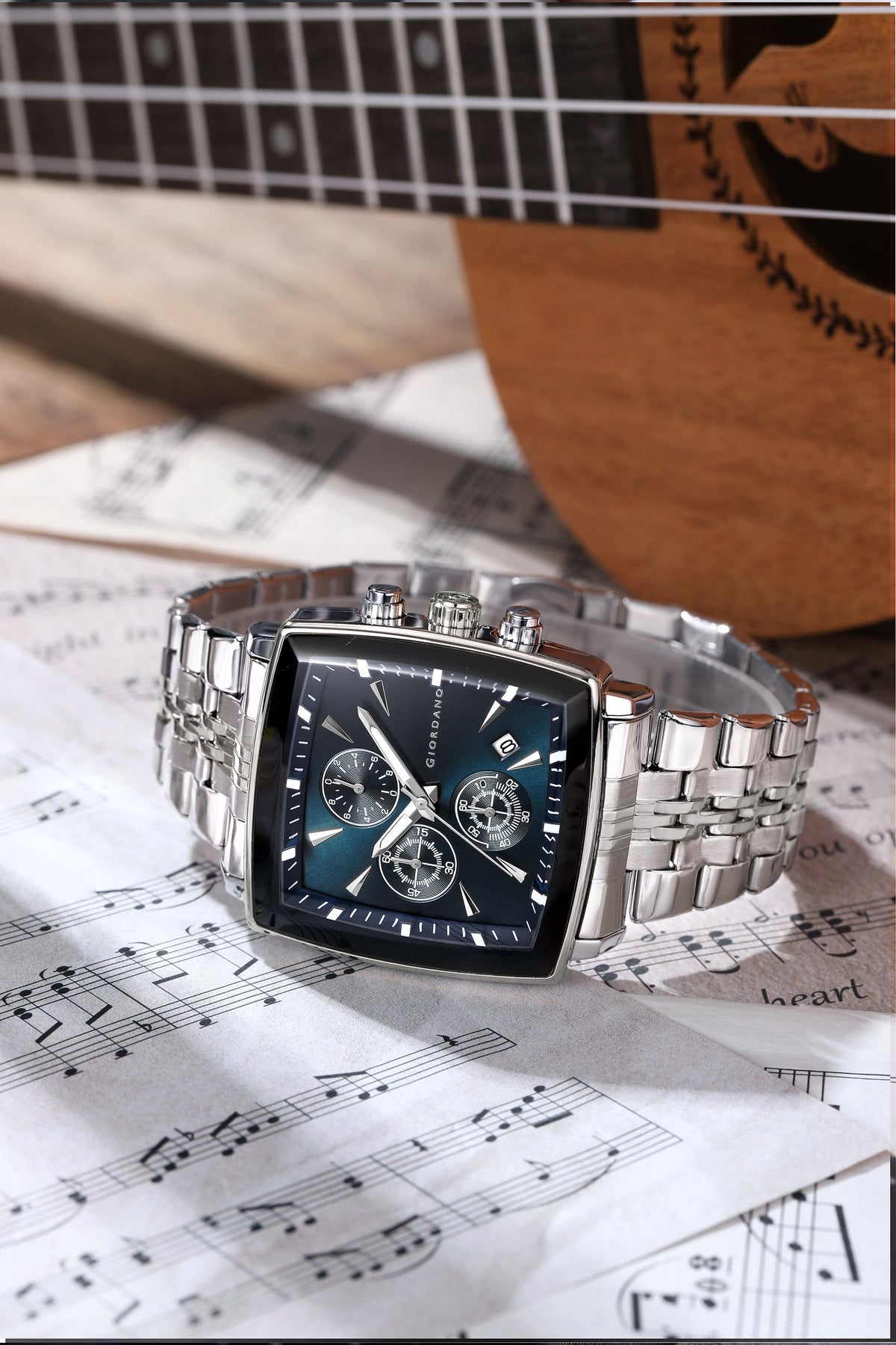 Giordano Multi Function Watch For Men With Square Blue Dial, Stainless Steel Strap And Date Display GZ-50138-22
